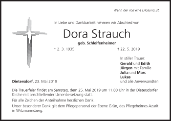 Anzeige von Dora Strauch von MGO