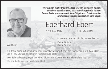 Anzeige von Eberhard Ebert von MGO