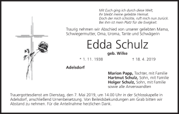 Anzeige von Edda Schulz von MGO