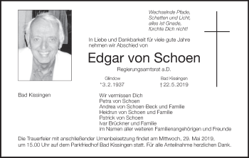 Anzeige von Edgar von Schoen von MGO