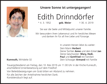Anzeige von Edith Drinndörfer von MGO