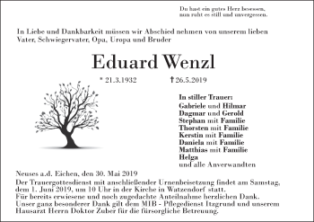 Anzeige von Eduard Wenzl von MGO