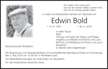 Anzeige von Edwin Bold von MGO
