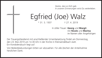 Anzeige von Egfried Walz von MGO