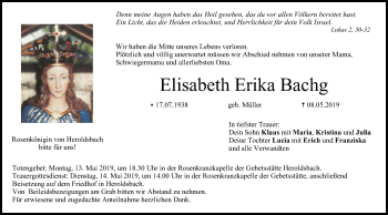Anzeige von Elisabeth Erika Bachg von MGO