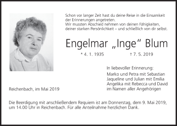Anzeige von Engelmar Blum von MGO