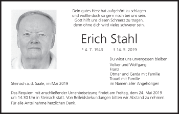 Anzeige von Erich Stahl von MGO