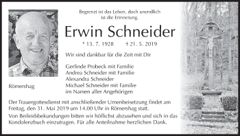 Anzeige von Erwin Schneider von MGO