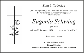 Anzeige von Eugenia Schwing von MGO