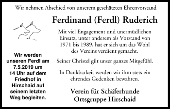 Anzeige von Ferdinand Ruderich von MGO
