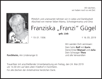 Anzeige von Franziska Gügel von MGO