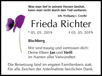 Anzeige von Frieda Richter von MGO