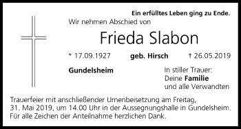 Anzeige von Frieda Slabon von MGO