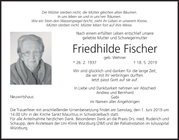 Anzeige von Friedhilde Fischer von MGO