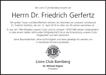Anzeige von Friedrich Gerfertz von MGO