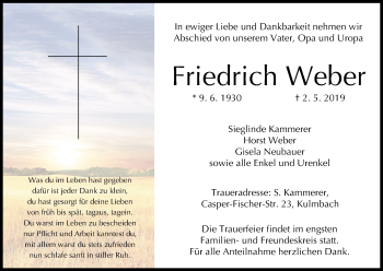 Anzeige von Friedrich Weber von MGO