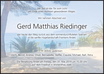 Anzeige von Gerd Matthias Riedinger von MGO