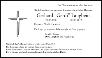 Anzeige von Gerhard Langbein von MGO
