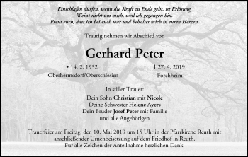 Anzeige von Gerhard Peter von MGO