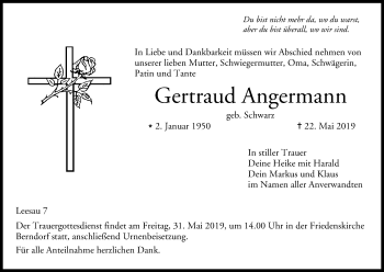 Anzeige von Gertraud Angermann von MGO