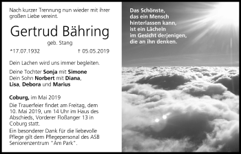 Anzeige von Gertrud Bähring von MGO