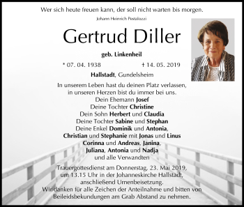 Anzeige von Gertrud Diller von MGO