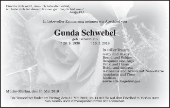 Anzeige von Gunda Schwebel von MGO