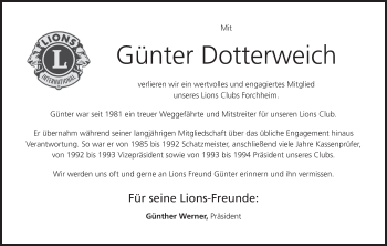 Anzeige von Günter Dotterweich von MGO