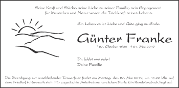 Anzeige von Günter Franke von MGO