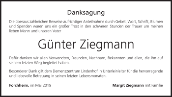 Anzeige von Günter Ziegmann von MGO