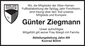 Anzeige von Günter Ziegmann von MGO