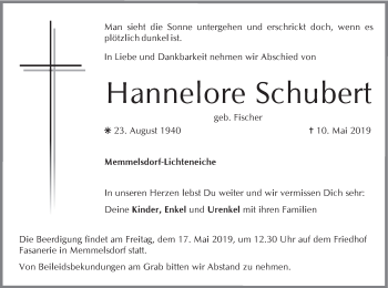Anzeige von Hannelore Schubert von MGO
