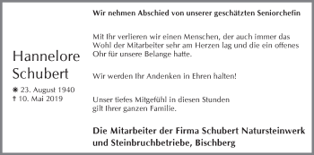 Anzeige von Hannelore Schubert von MGO