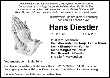 Anzeige von Hans Diestler von MGO