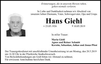 Anzeige von Hans Giehl von MGO