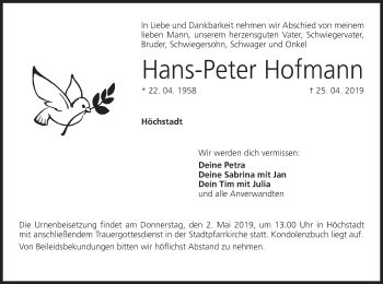 Anzeige von Hans-Peter Hofmann von MGO
