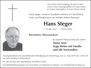 Anzeige von Hans Steger von MGO