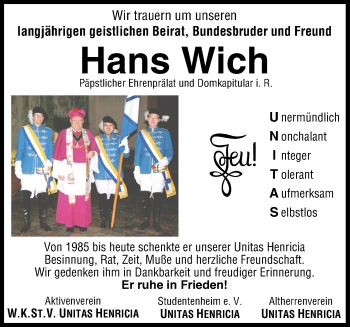 Anzeige von Hans Wich von MGO