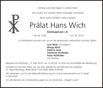 Anzeige von Hans Wich von MGO