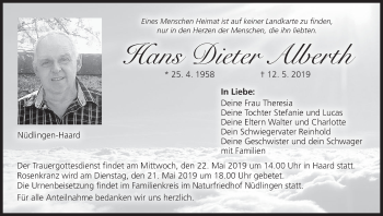 Anzeige von Hans Dieter Alberth von MGO