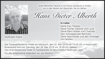 Anzeige von Hans Dieter Alberth von MGO