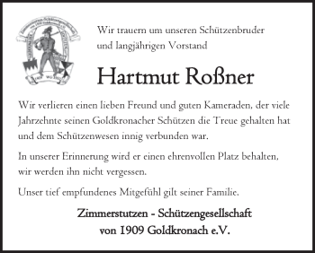 Anzeige von Hartmut Roßner von MGO