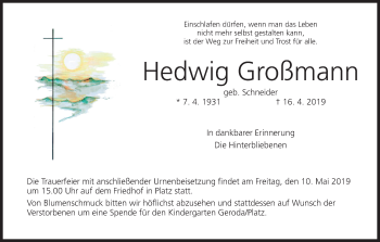 Anzeige von Hedwig Großmann von MGO