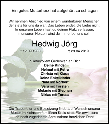 Anzeige von Hedwig Jörg von MGO