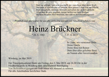 Anzeige von Heinz Brückner von MGO