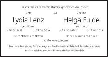 Anzeige von Helga Fulde von MGO