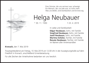 Anzeige von Helga Neubauer von MGO