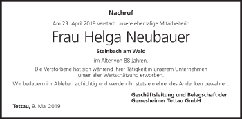 Anzeige von Helga Neubauer von MGO