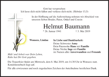 Anzeige von Helmut Baumann von MGO