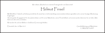 Anzeige von Helmut Finsel von MGO